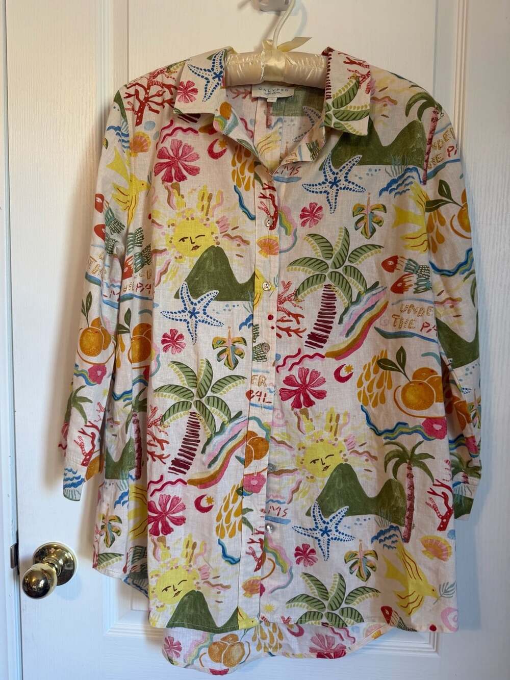 Calypso St. Barth Button Down Shirt Size M Multicolor Linen Print
